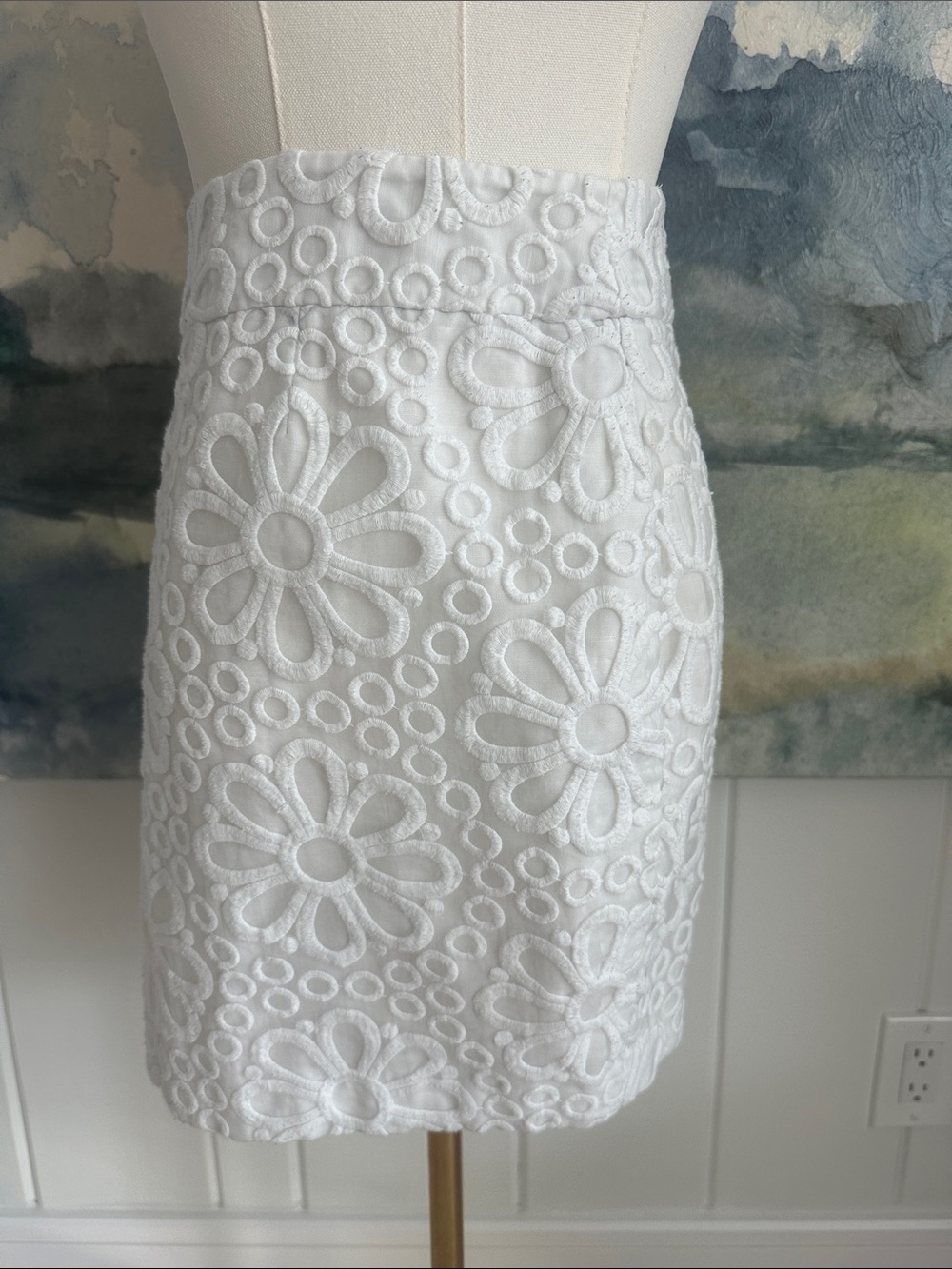 Inc International Concepts 12 54% cotton  White Floral Eyelet Skirt 34 waist